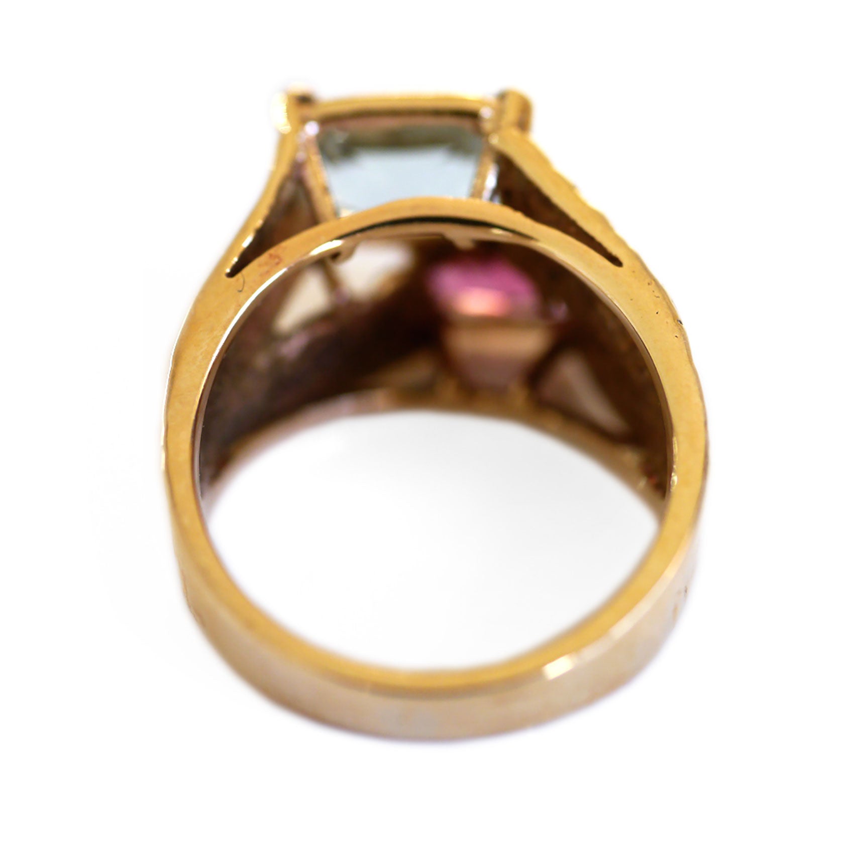 Astounding Aquamarine and Pink Garnet Ring 1970s
