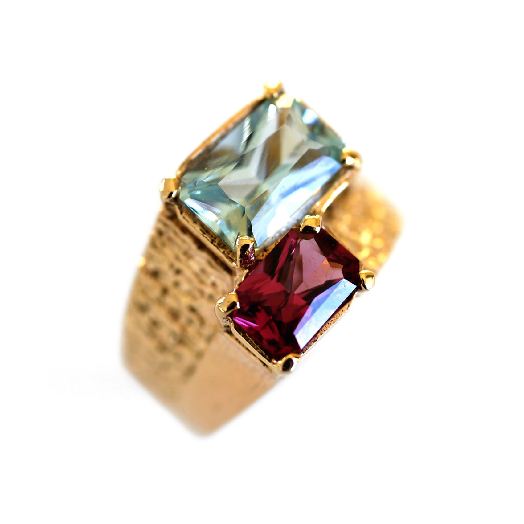 Vintage Aquamarine and Pink Garnet Ring 1970s