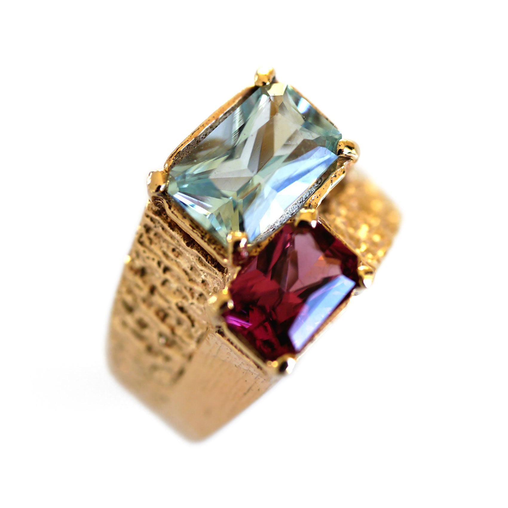 Vintage Jewellery Aquamarine and Pink Garnet Ring 1970s