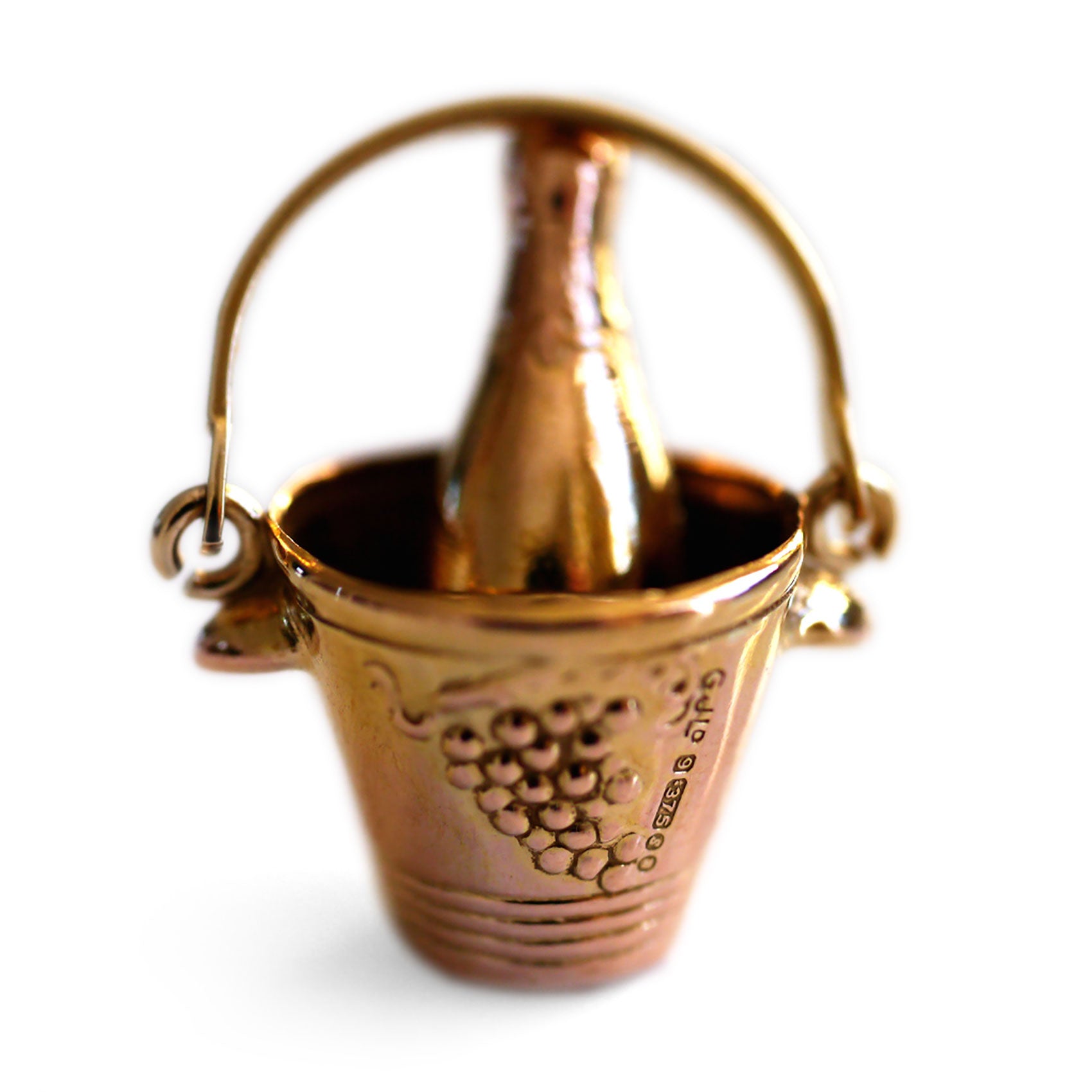 Gold 1970s Champagne Bottle & Bucket Vintage Pendant