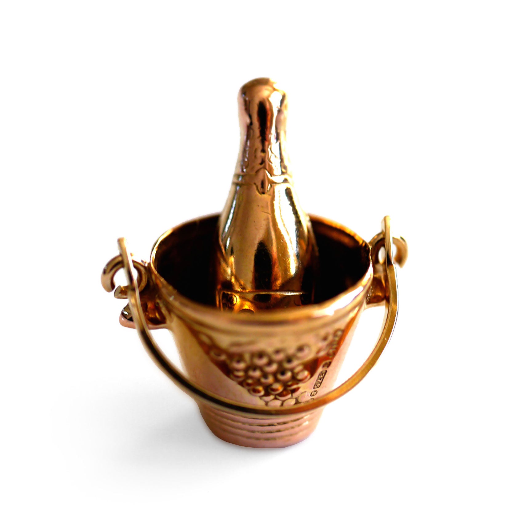 Vintage 1970s Gold Champagne Bottle & Bucket Pendant