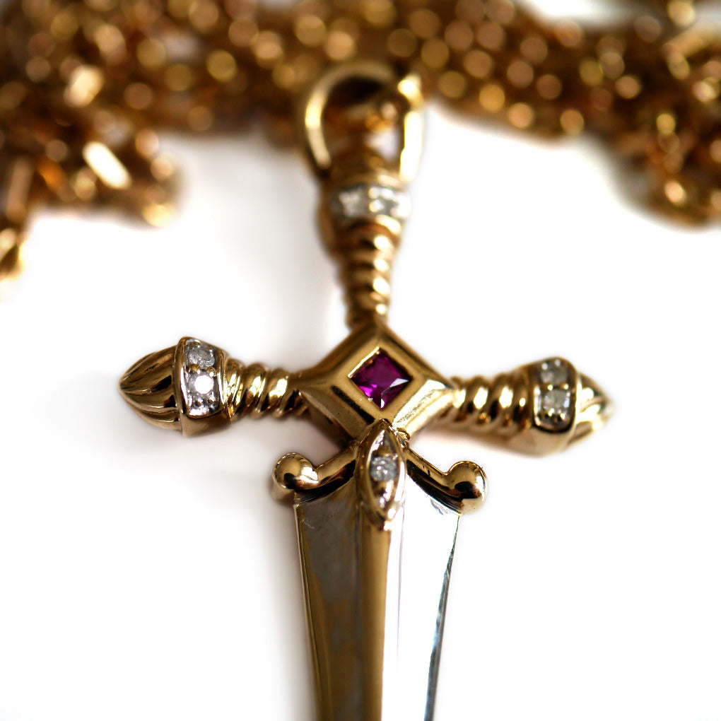 Dazzling Diamond & Ruby Sword Necklace