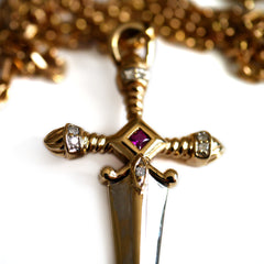 Dazzling Diamond & Ruby Sword Necklace