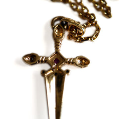 Dazzling Diamond & Ruby Sword Necklace