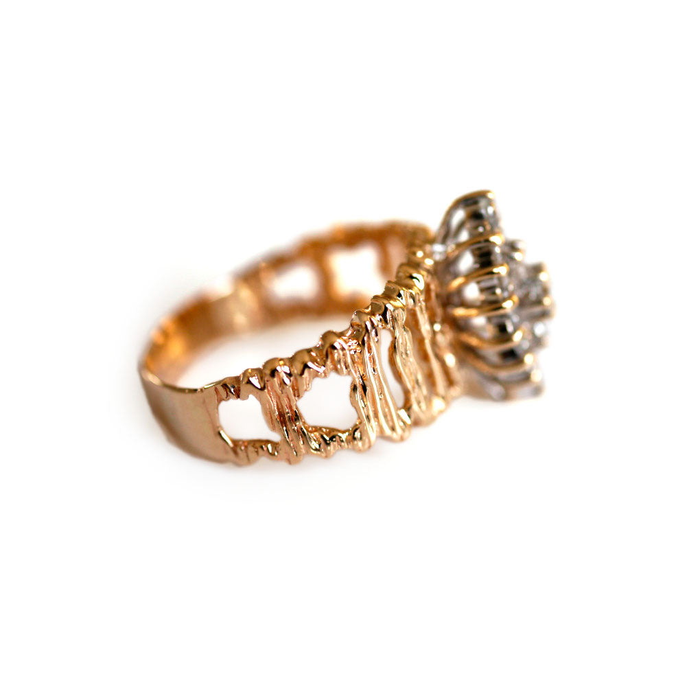Dazzling Diamond Barked Ring 1970s