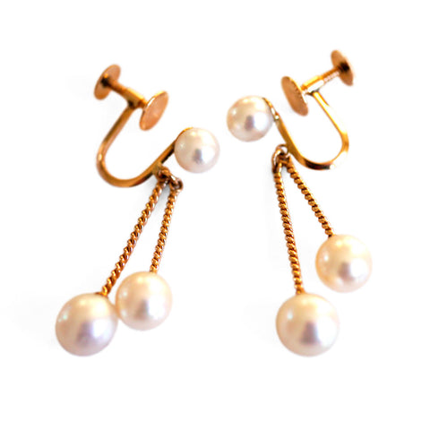 Vintage Gold Pearl Drop Earrings