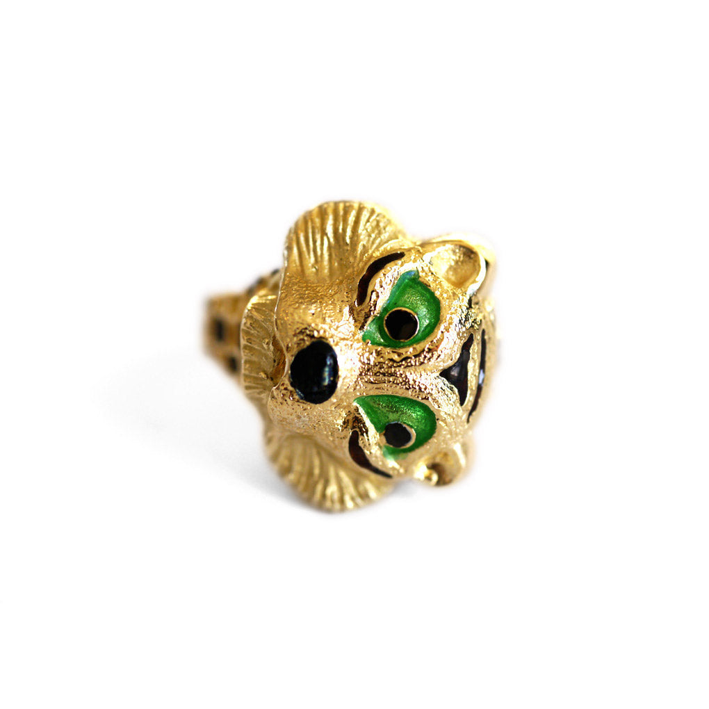 Vintage Enamel Eyed Tiger Cocktail Ring
