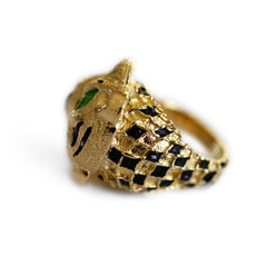 Vintage Enamel Eyed Tiger Cocktail Ring