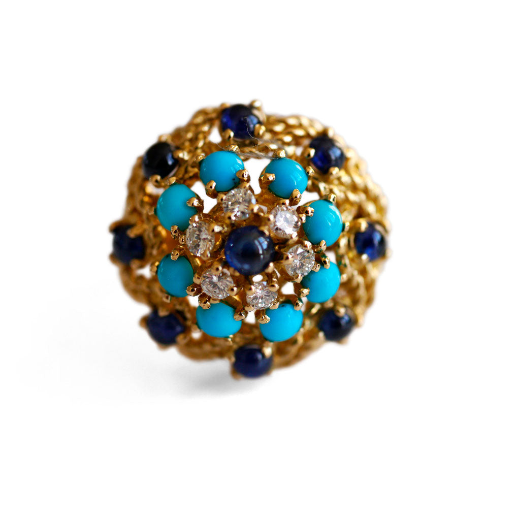 Enormous Diamond, Sapphire & Turquoise Cocktail Ring