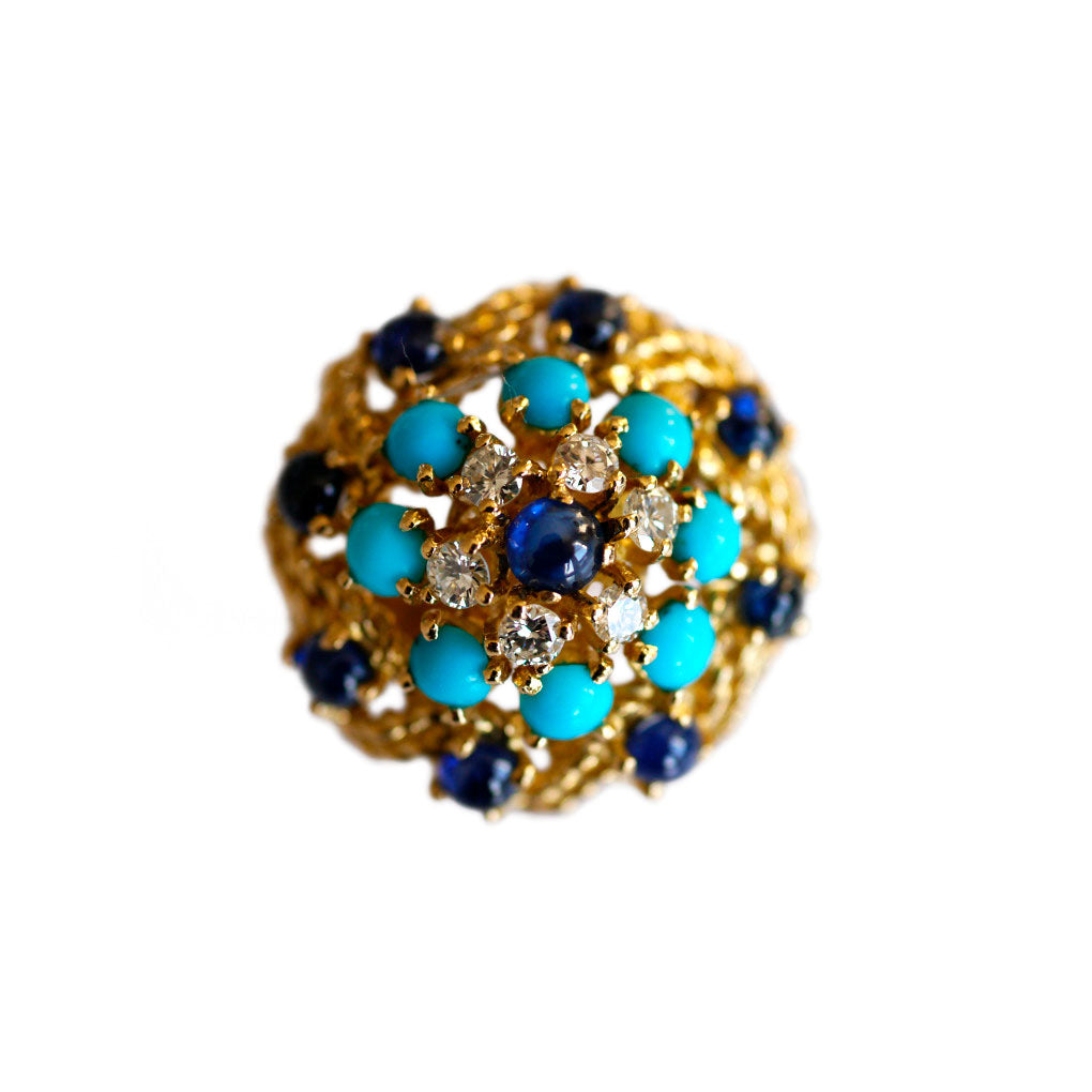 Enormous Diamond, Sapphire & Turquoise Cocktail Ring