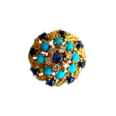 Enormous Diamond, Sapphire & Turquoise Cocktail Ring