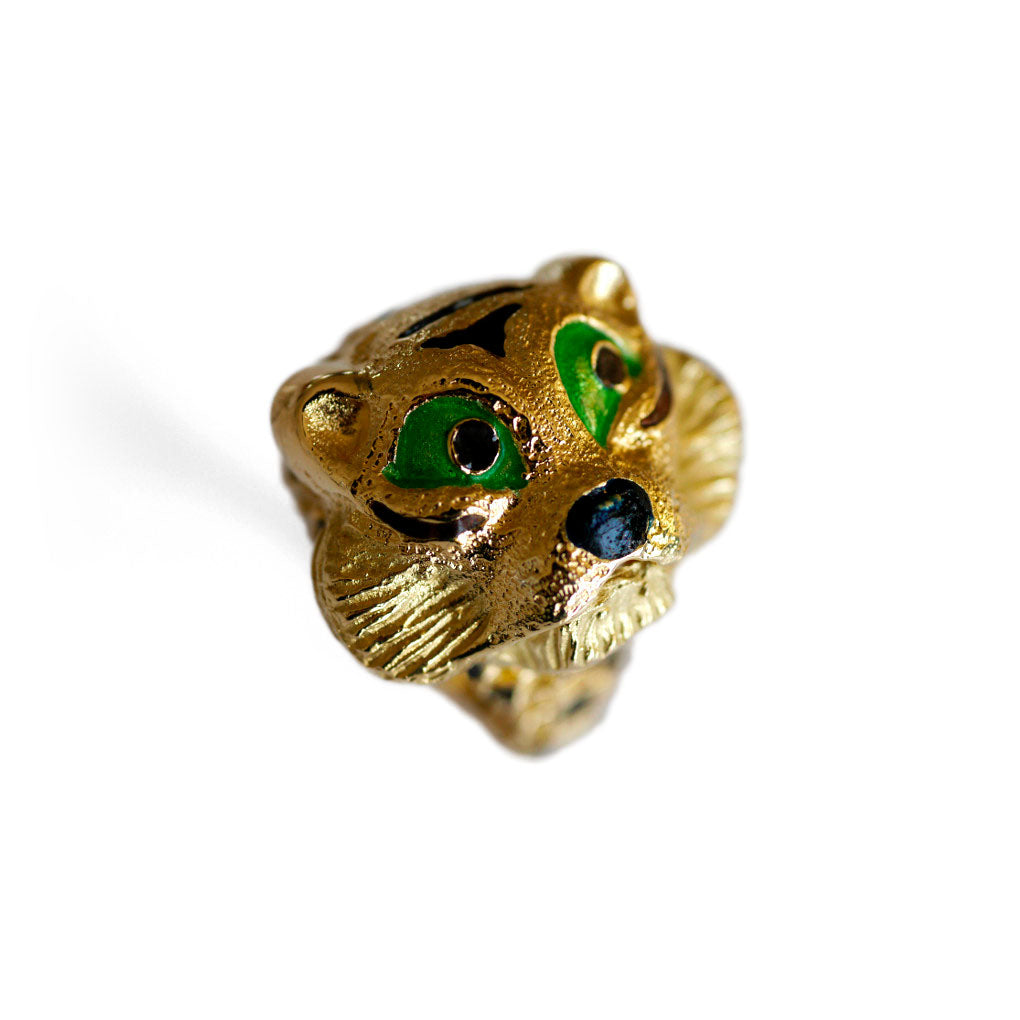 Vintage Enamel Eyed Tiger Cocktail Ring