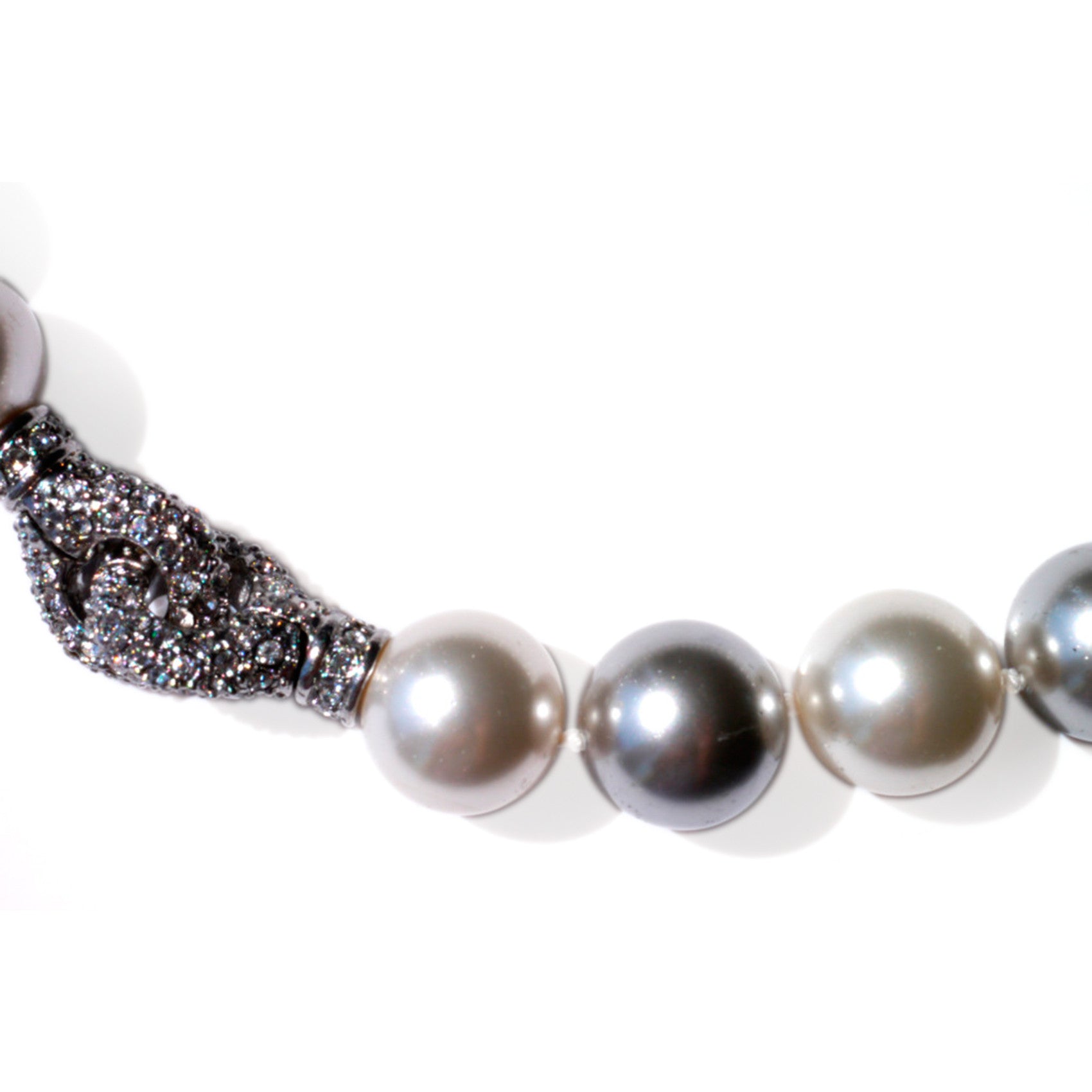 Oversized Pearl Necklace Satin White & Silver Grey