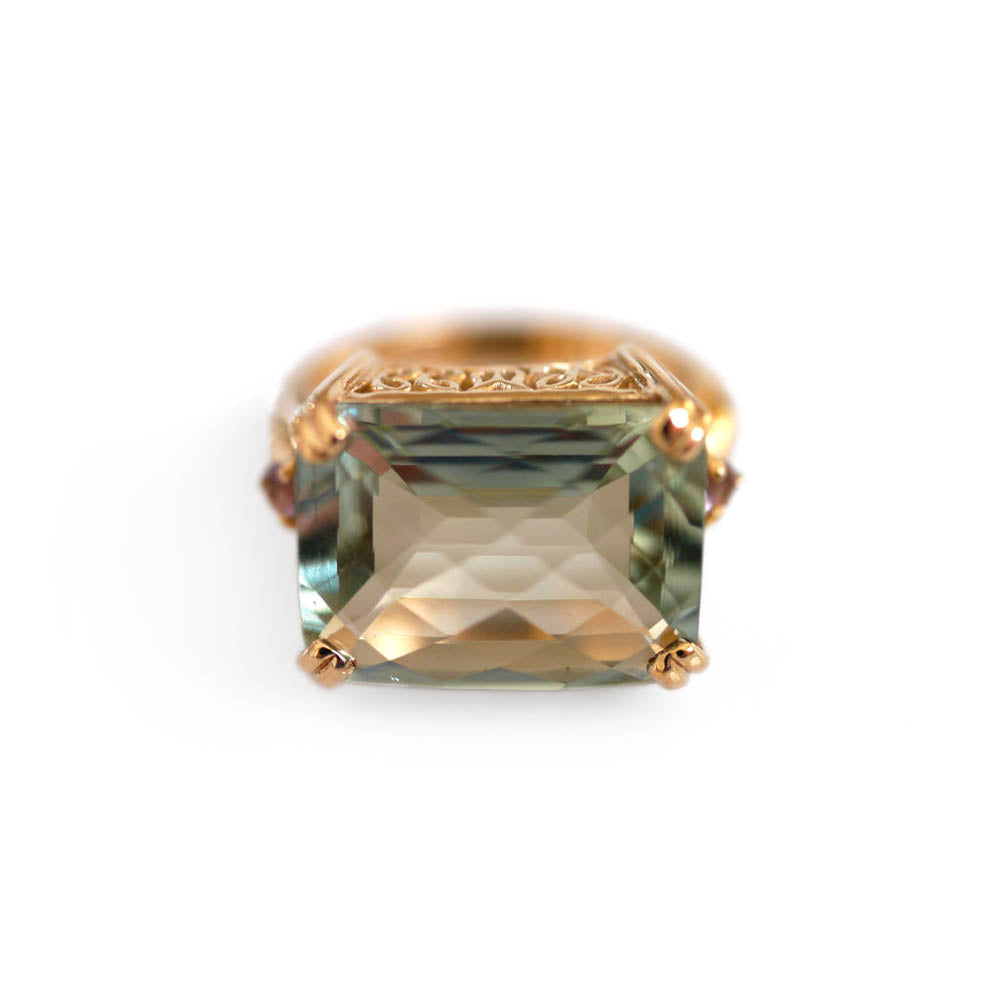 Prasiolite Gold Vintage Ring