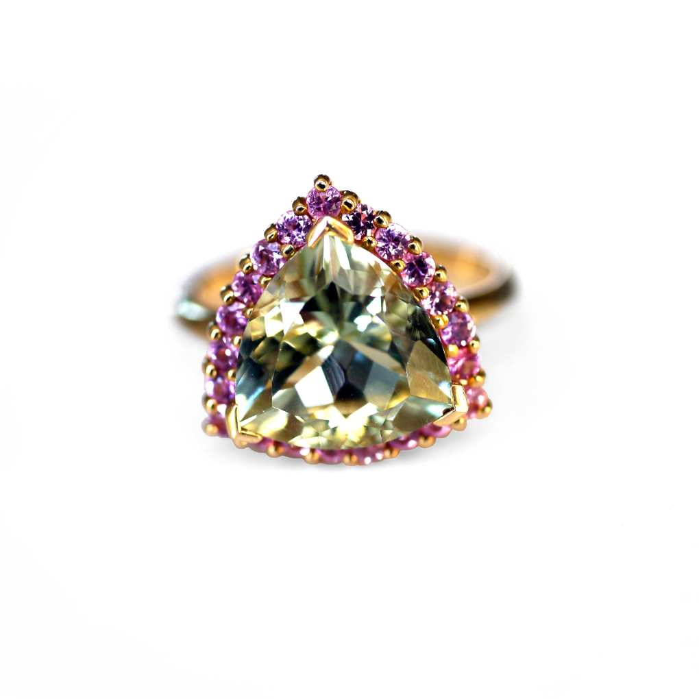 Pink & Green Trillion Tourmaline Dress Ring
