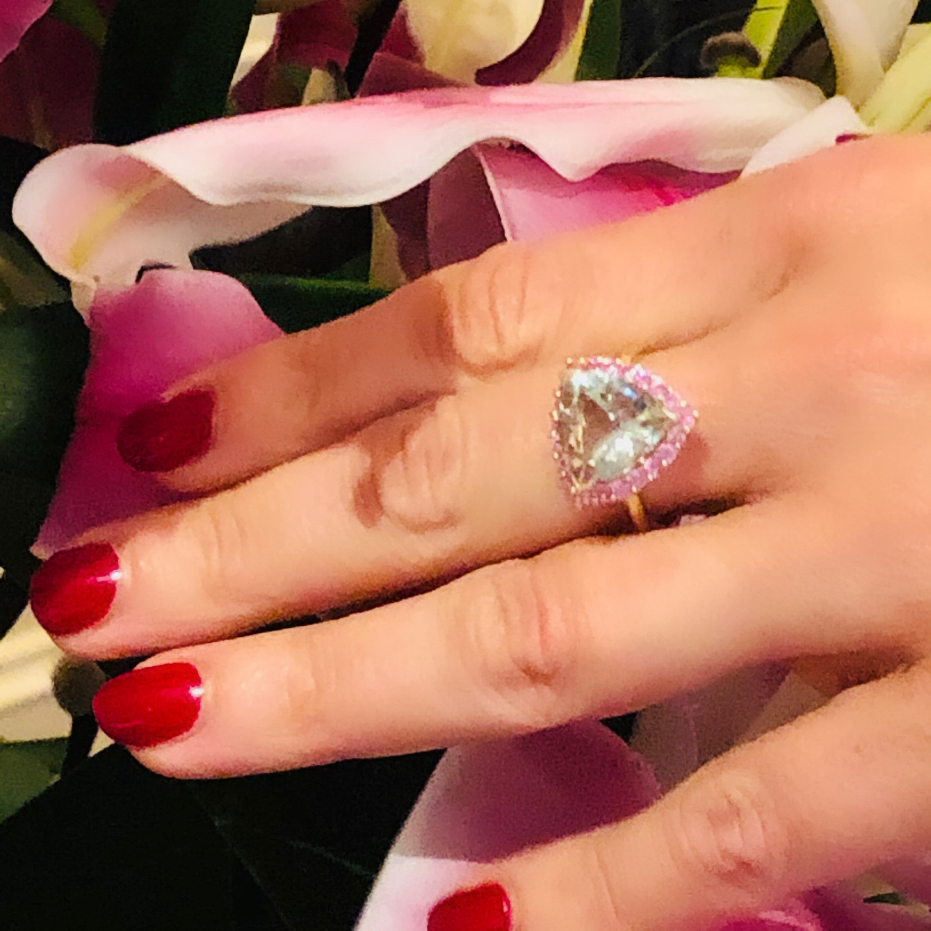 Pink & Green Trillion Tourmaline Dress Ring
