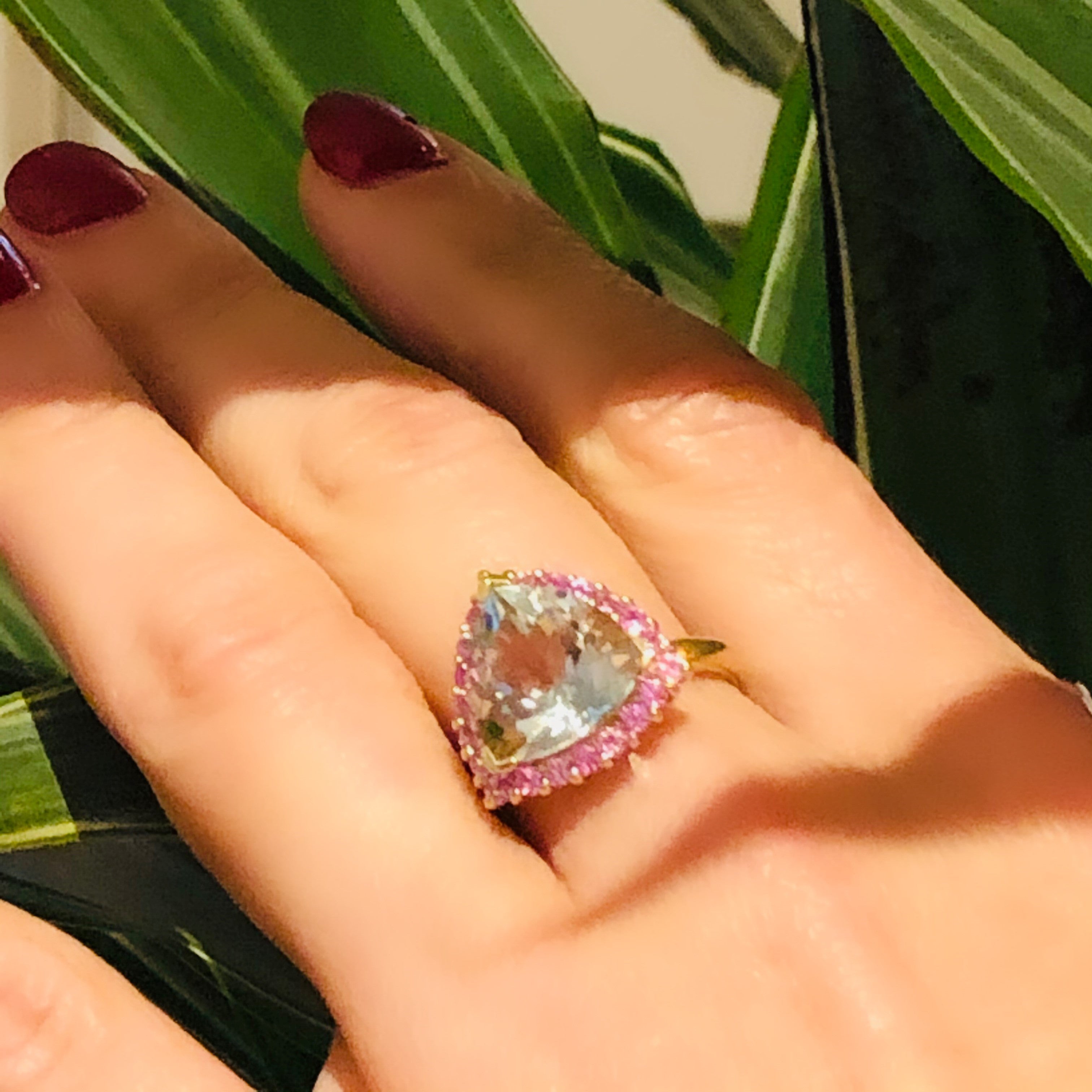 Pink & Green Trillion Tourmaline Dress Ring
