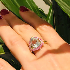 Pink & Green Trillion Tourmaline Dress Ring