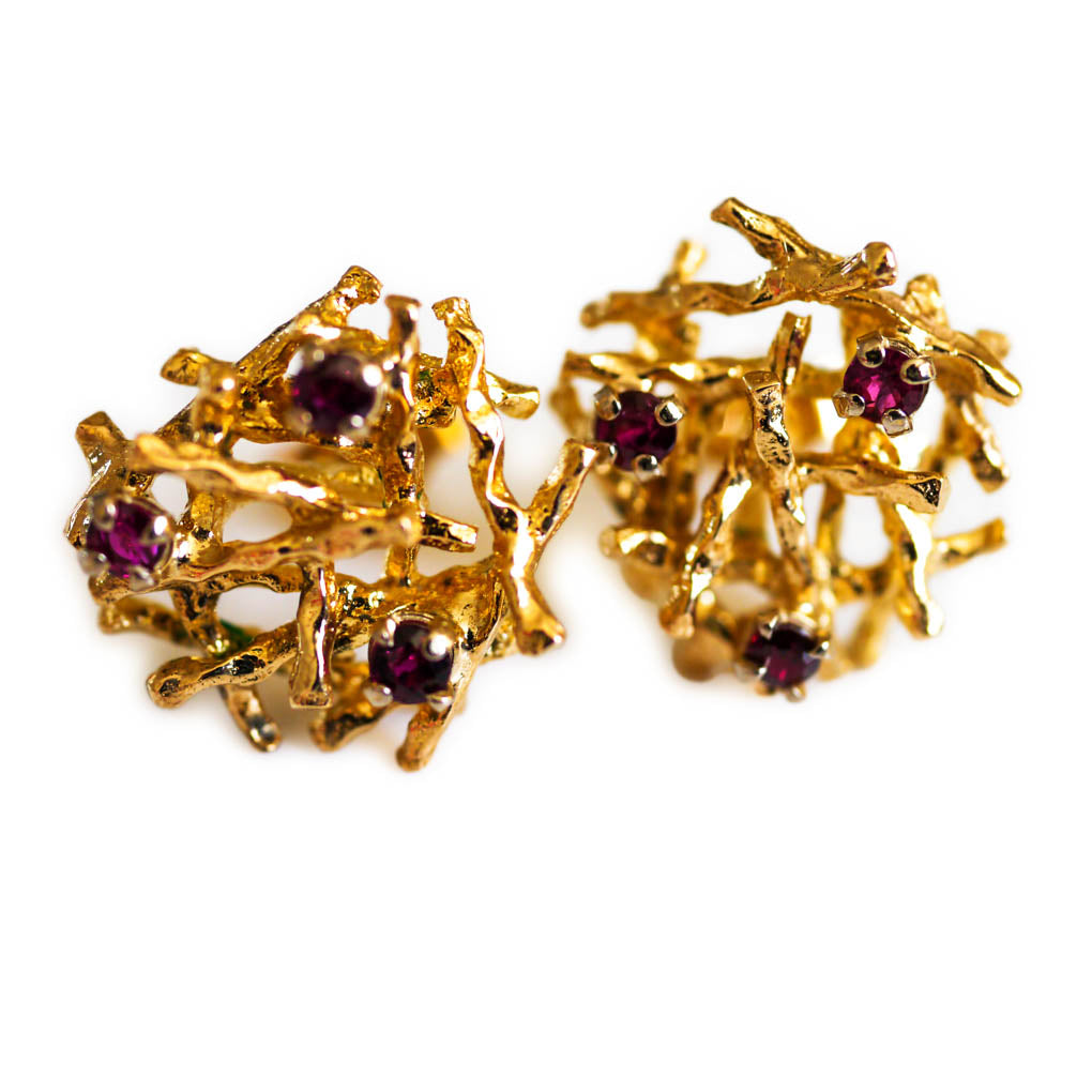 Deakin and Francis Ruby Spillikin Stud Earrings 1977