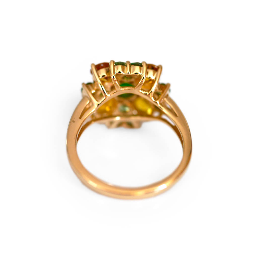Green Tsavorite Garnets and Yellow Sapphires Cocktail Ring