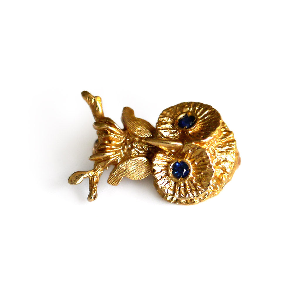 Vintage Gold Owl Brooch with Sapphire Eyes