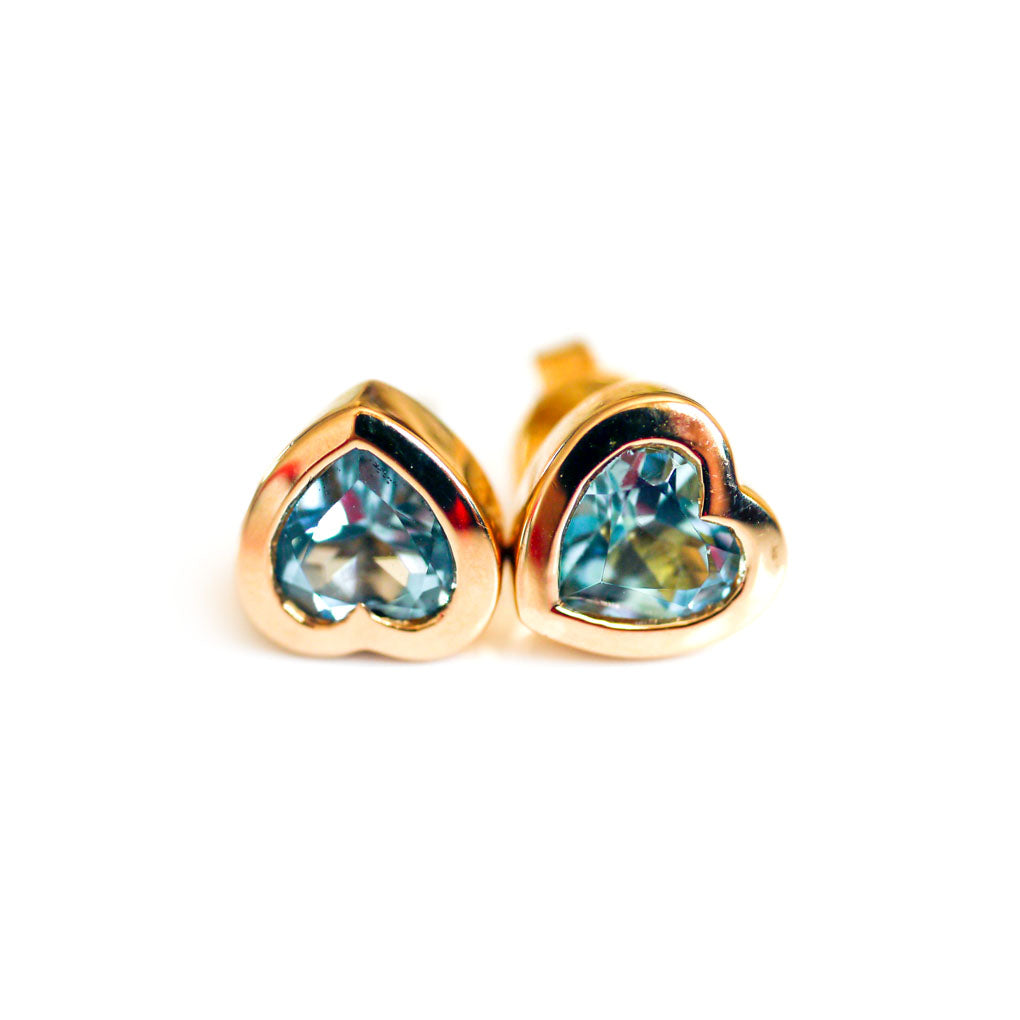 Aquamarine Heartfelt Gold Rub-over Stud Earrings