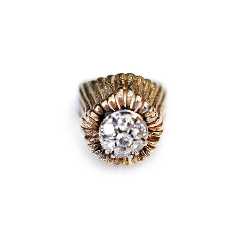 Diamond Sunburst Domed Signet Ring 1970s