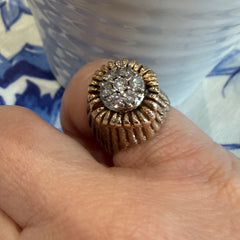 Diamond Sunburst Domed Signet Ring 1970s
