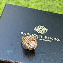 Diamond Sunburst Domed Signet Ring 1970s