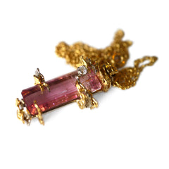 Modernist Barked Diamond and Pink Tourmaline Cocktail Necklace 1982