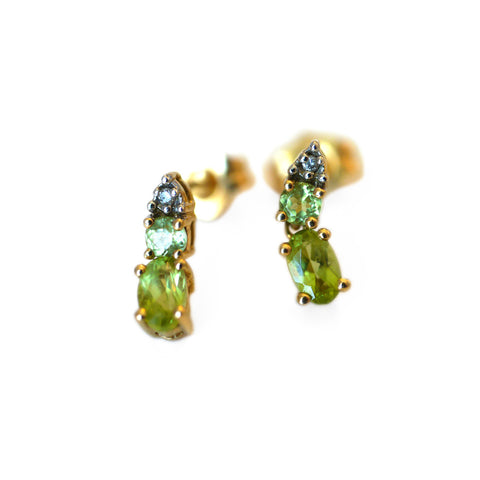 Articulated Diamond and Peridot Drop Earrings