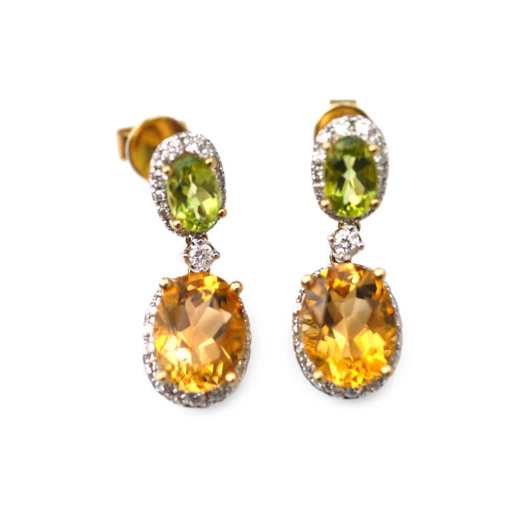 Articulated Citrine, Diamond & Peridot Gold Drop Cocktail Earrings