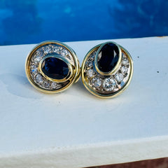 Diamond and Blue Sapphire Statement Cocktail Earrings