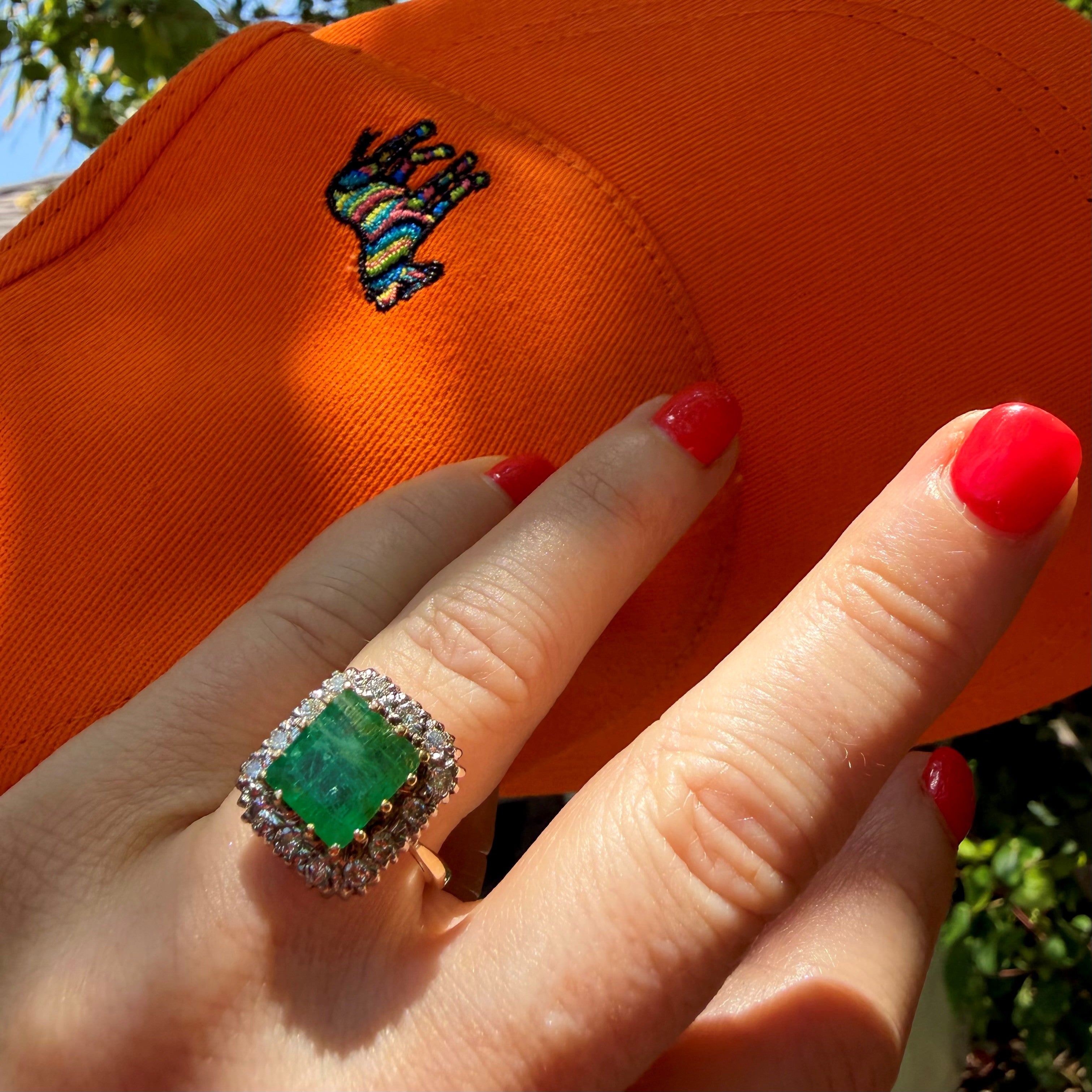 Enormous Emerald and Diamond Cocktail / Engagement Vintage Ring
