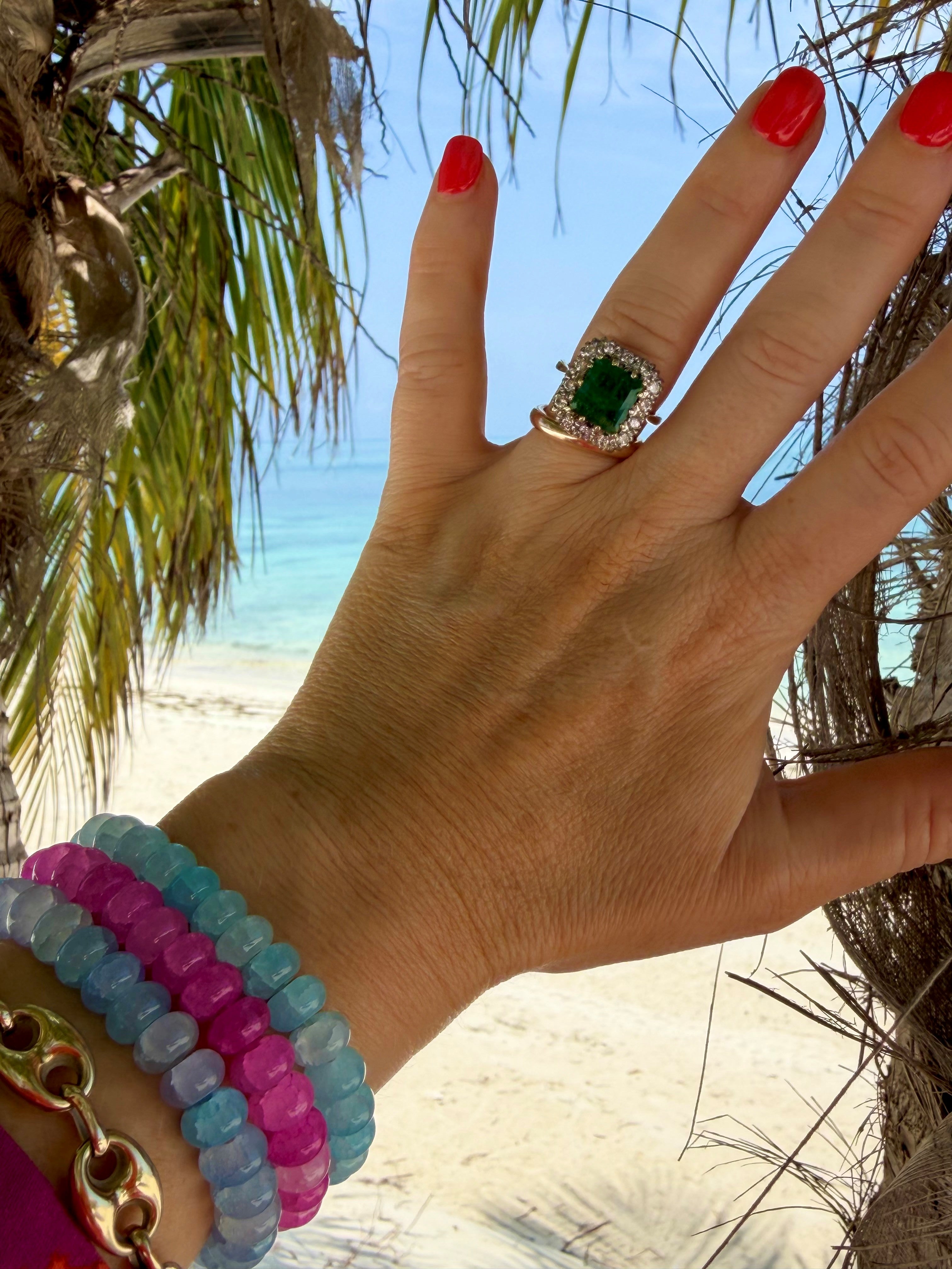 Enormous Emerald and Diamond Cocktail / Engagement Vintage Ring