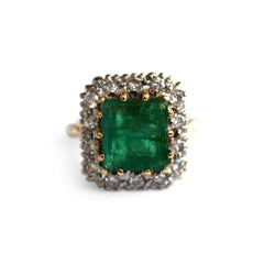 Enormous Emerald and Diamond Cocktail / Engagement Vintage Ring