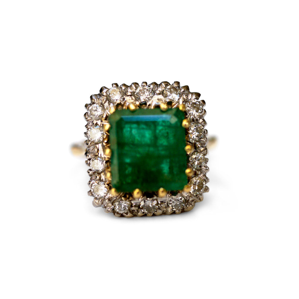 Enormous Emerald and Diamond Cocktail / Engagement Vintage Ring