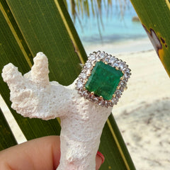 Enormous Emerald and Diamond Cocktail / Engagement Vintage Ring