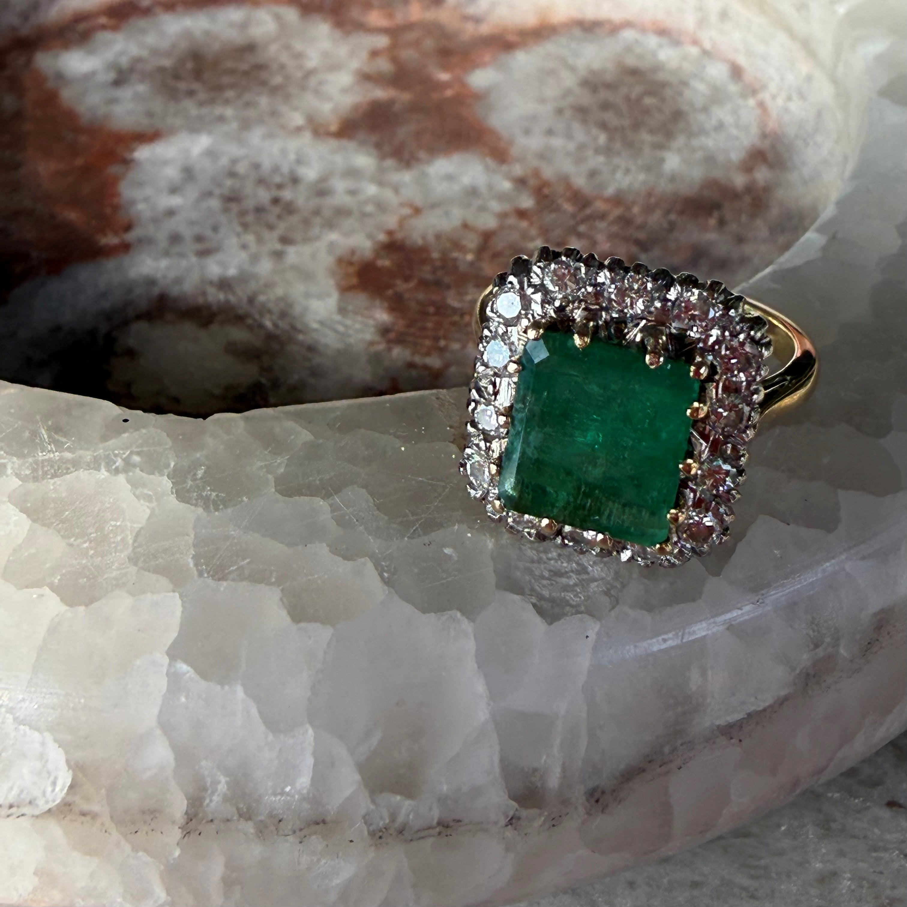 Enormous Emerald and Diamond Cocktail / Engagement Vintage Ring