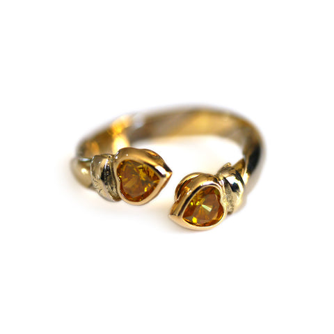 Yellow Sapphire Heart Bi- Gold Torque Ring