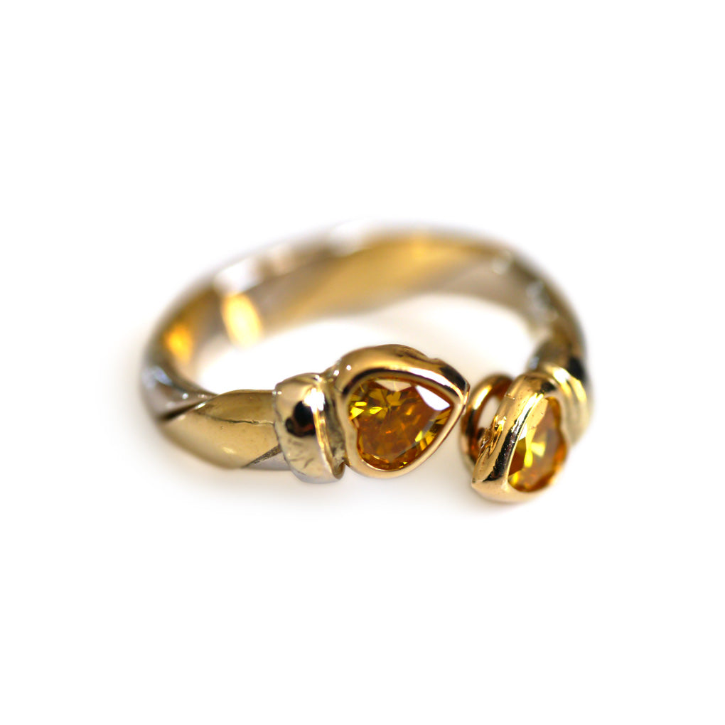Yellow Sapphire Heart Bi- Gold Torque Ring