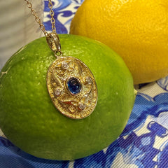 Cabochon Blue Ceylon Sapphire & Diamond Necklace