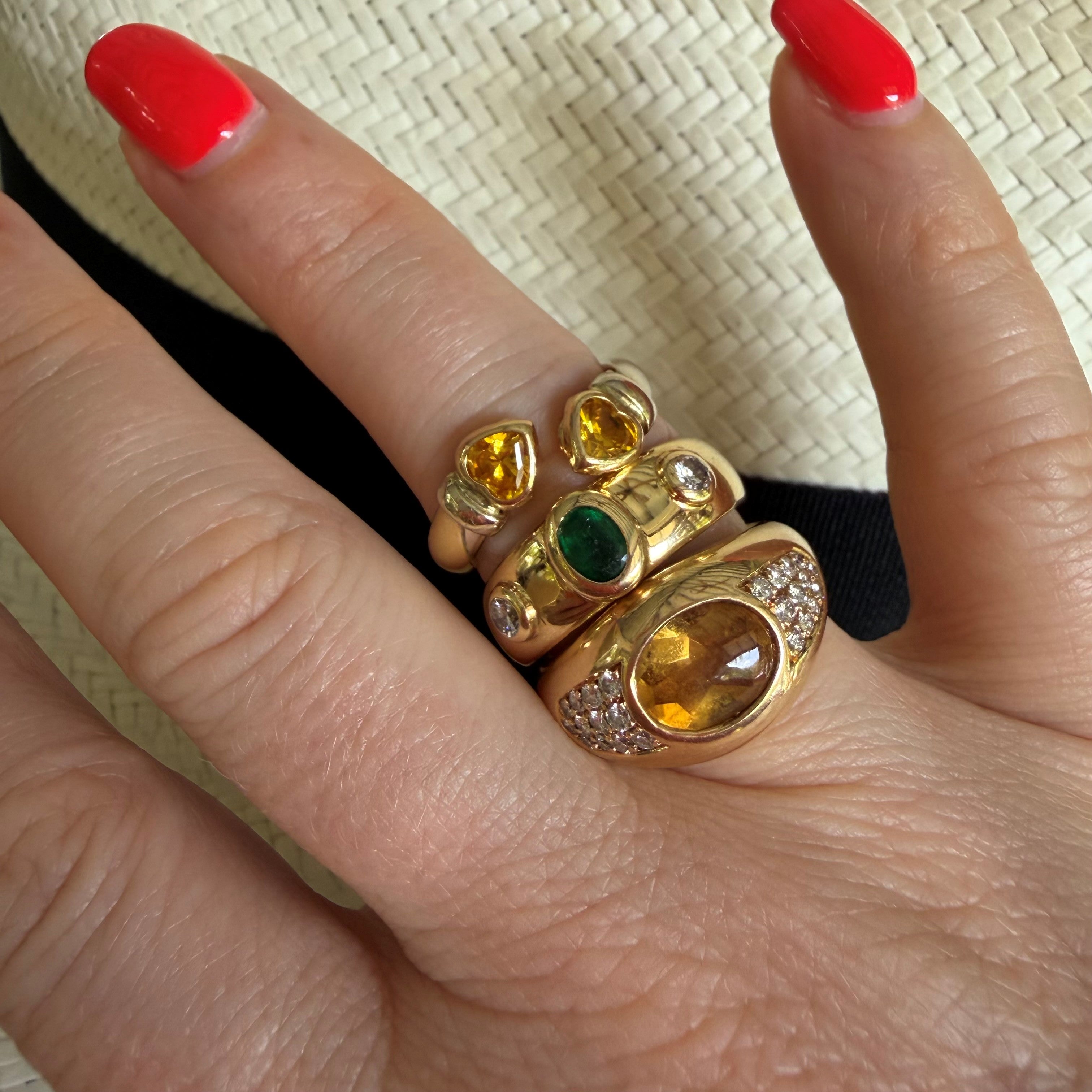 Yellow Sapphire Heart Bi- Gold Torque Ring