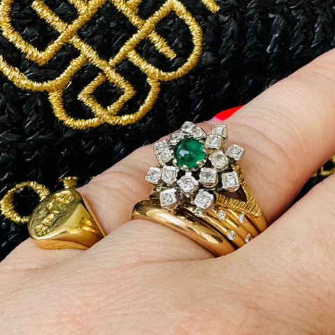 Diamond and Emerald Cabochon Modernist Cocktail Ring 1973