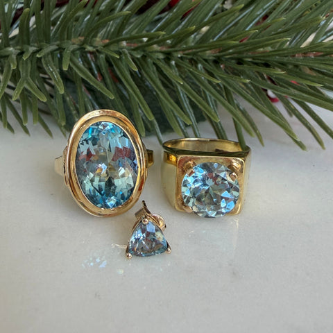 Blue Topaz Trillion Cut Single Stud Earring