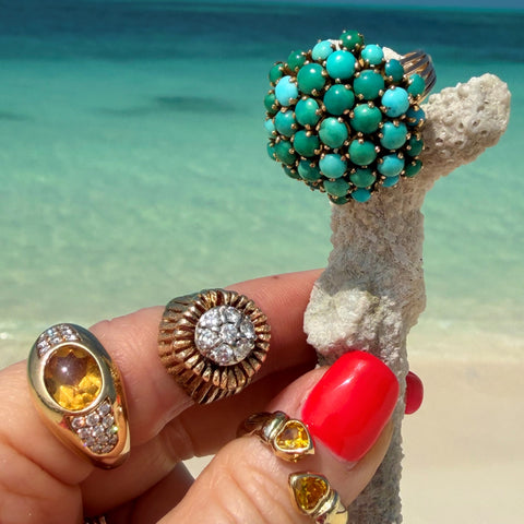 Confection of Turquoise Bombe Cocktail Ring 1960s