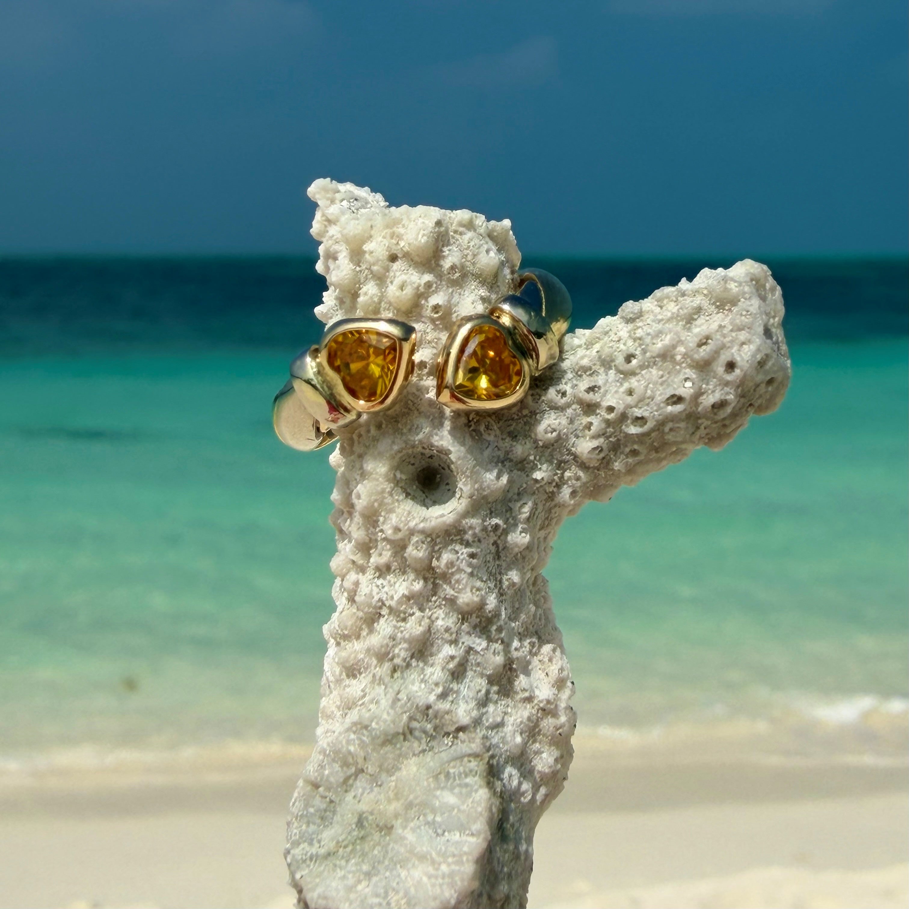 Yellow Sapphire Heart Bi- Gold Torque Ring