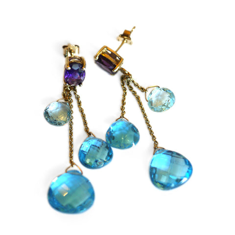 Articulated Amethyst & Blue Topaz Drop Earrings