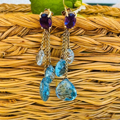 Articulated Amethyst & Blue Topaz Drop Earrings