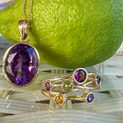 Amethyst, Blue Topaz, Citrine, Peridot Bubble Ring